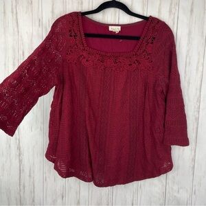 Anthropologie Meadow Rue maroon crochet lace blouse medium